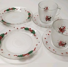 2 Gedecke Weihnachten Nikolaus Glas Tasse, Unterteller, Kuchenteller