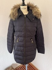Moncler Puffer jacket coat size 42 blue down feather back full zip faux fur hood