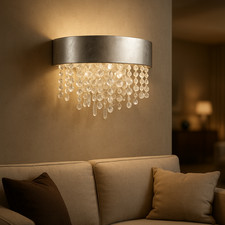 OLA A1 OV 30 Wandleuchte 30 cm Blattsilber &transparente Kristalle