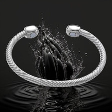Flexibles Stahlseil Magnet Armreif Silberfarben Damen Herren Modeschmuck