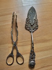 Tortenheber und Gebäckzange Silberauflage antik Rose 