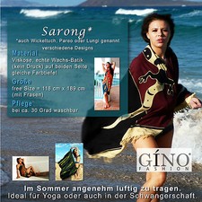 Sarong Wickeltuch Lungi Pareo Wickelrock Gr118x189cm Neuware Batik, GINO-FASHION