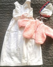 hübsches antikes Puppenoutfit Kleid Jacke Haube f.  Käthe Kruse Träumerchen o.a.