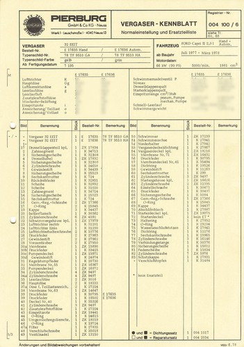 Einstelldaten datenblatt ford - einstelldaten,