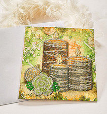 "Festliche Kerzen" Kunsthandwerk-Karte mit Strass & Umschlag, 16 cm  x 16 cm.