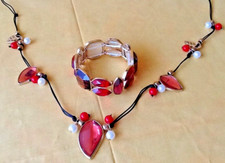 Collier Modeschmuck Kette & Armband Bernstein Rot schwarz Farbe Damen  NEU & OVP