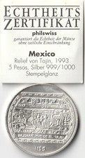 MDS MEXIKO MEXICO 5 NUEVOS PESOS N$5 1993 "BAJORRELIEVE DE EL TAJIN", SILBER