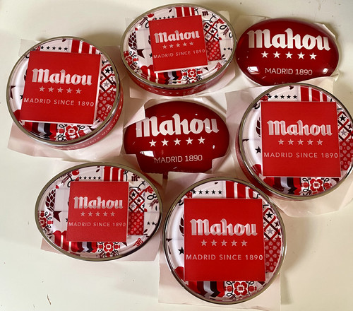 Mahou branding badges - mahou, pub