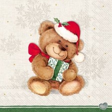 20 Servietten Christmas Teddy Weihnachten Geschenk Kinder Bordüre rot 33x33cm