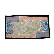 Indischer Wandteppich Antik Handarbeit Bestickt Patchwork Vintage Wandbehang Ah