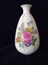 ROSENTHAL LUISE VASE PORZELLAN BLUMENDEKOR + GOLDRAND 