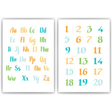 ABC Kinderposter 2er Set Alphabet Lernposter Buchstaben & Zahlen | Kinderzimmer 