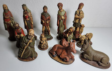 alte  Gips Krippenfiguren Handwerkskunst Volkskunst Handbemalt komplettes Set