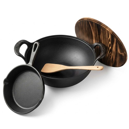 Gusseisen wok holzdeckel - 5,