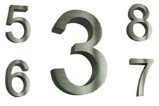 Hausnummer Edelstahl H16cm Schrift Arial-3D 0 1 2 3 4 5 6 7 8 9