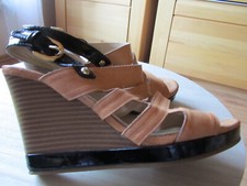 GEOX RESPIRA 38 Sandalen cognac braun  schwarz Echtleder  Keilabsatz   