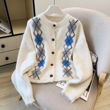 Strickjacke Weiß Schottisch