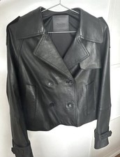 MASSIMO DUTTI Nappaleder Jacke Trenchcoat Kurztrench Lederjacke Leder schwarz S