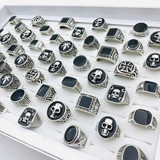 50stk. Herren Ringe Schwarze Emaille Geschnitzte Muster Schmuck Schädel Skelett