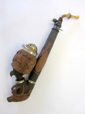 Pfeife  Antik  Jäger Deckelpfeife Holz Horn geschnitzt Jagdmotiv Hirsch Hasen