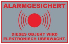 5x Alarm gesichert, Alarmanlage, Überwacht Aufkleber 8x5 cm, Silber/ Rot AL-2020