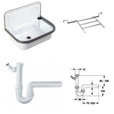 Ausgußbecken Stahlausgußbecken weiß mit Sifon und Rost