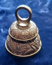 Alte Tisch Hand Glocke Tischglocke mit Griff Messing massiv, verziert Vintage Ø