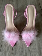 High Heels mit Bindeband und flauschigen Federn Rosa 38