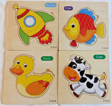 4Stk. Holzpuzzle für Kinder versch. Motive Steckpuzzle Kinderpuzzle NEU