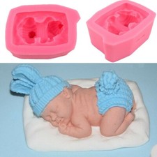 Schlafende Babyform mit Kissen Windel Bob Mütze Taufen Kuchen Top Fondant Glasur