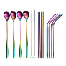 GRÄWE Trinkhalm-Set 14-tlg., Edelstahl, bunt, Strohhalme, Longdrinklöffel