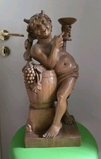 Holzschnitzerei Holzfigur Bacchus Weingott Teufel Geschnitzt Naturfarbig 50cm