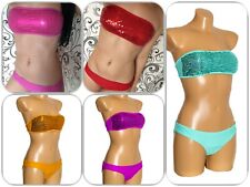SeXy Push Up Bandeau Beachwear Bikini Set Top Pailletten Bademode Panty Slip 