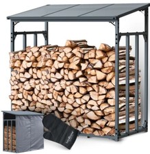 Kaminholzregal Metall für Außen I Anthrazit Pulverbeschichtet I inkl. Ofenhandsc