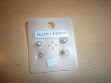 2 Paar Ohrringe-silberfarben-elfenbein-Strass-Perlen-NEU/UNGETRAGEN-Modeschmuck