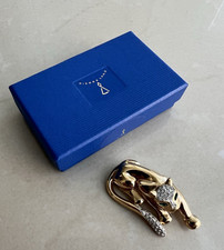 Pierre Lang Brosche Panther Gold Vergoldet Strass Steine Grün