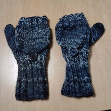 Handschuhe Klapphandschuhe fingerlos, mit Klappe, grau schwarz warm, vegan