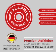 Aufkleber Achtung Alarmgesichert Alarm Hinweis Rund Wetterfest UV-Beständig 
