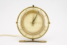 Tischuhr- Flute- Kaminuhr aus Messing- 50er Jahre Vintage- drehbar- Synchronuhr