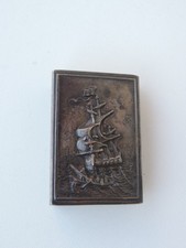 ALTER STREICHHOLZHALTER  STREICHHOLZETUI MOTIV SEGELSCHIFF VERSILBERT