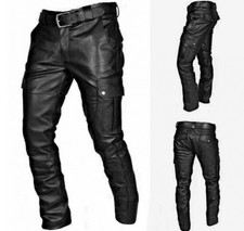 Neu Herren PU-Leder Hose Jeans Steampunk Gothic Retro Motorrad Hose Fitness DE