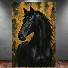 LEINWAND BILD ER XXL ABSTRAKT PFERD MUSTANG HENGST SCHWARZ GOLD WAND POSTER 1387
