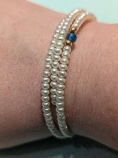 Damen Luxus Reif-Armband 585 Gelbgold mit SW-Perlen & 2 blauen Saphiren 19cm