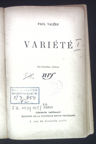 Variete valery paul - valery,, paul: