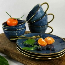 Geschirr blau gold - , goldrand