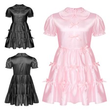 DE Herren Sexy Dessous Sissy Nachtkleid Satin Crossdresser Kleid Unterwäsche