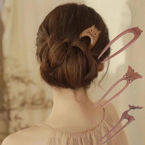Wood hair stick shaped - stick, u-shaped