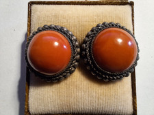 Antik / Vintage Ohrschmuck Ohrring  Silber China + Koralle,   Ø 17mm