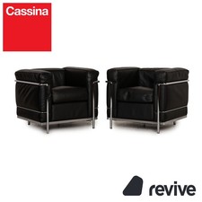 Cassina Le Corbusier LC 2 Leder Sessel Garnitur Schwarz Vintage