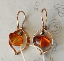 Neu*Russisches GOLD Rotgold 3,37g Echtschmuck 585 OHRRINGE  mit Bernstein